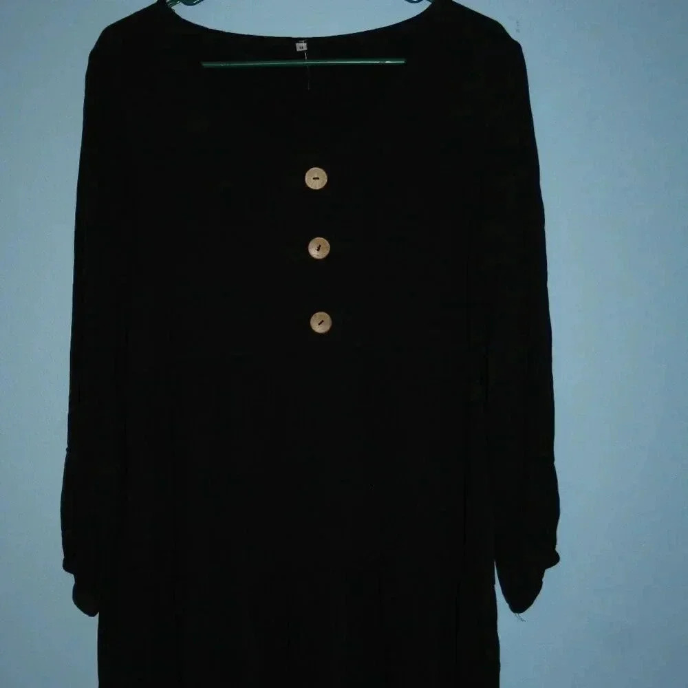 Black Babydoll Dress with Buttons Sized Medium